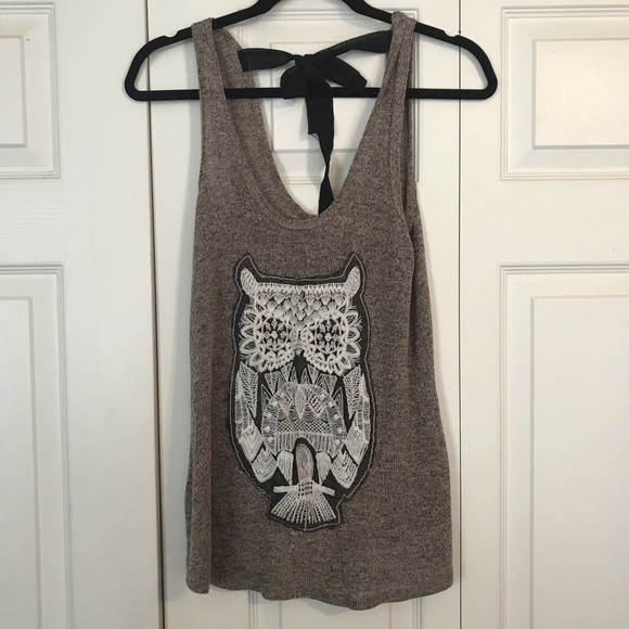 Poetry Tops - POETRY Medium Brown Cream Owl Split Back Top